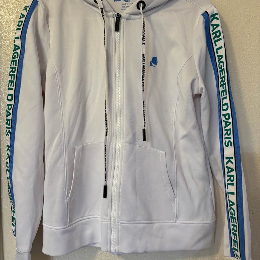 Karl Lagerfeld White Zip-Up with Blue Details